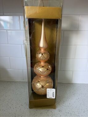 Vintage Gold Glittered Glass Tree Topper - Three-Tier Finial